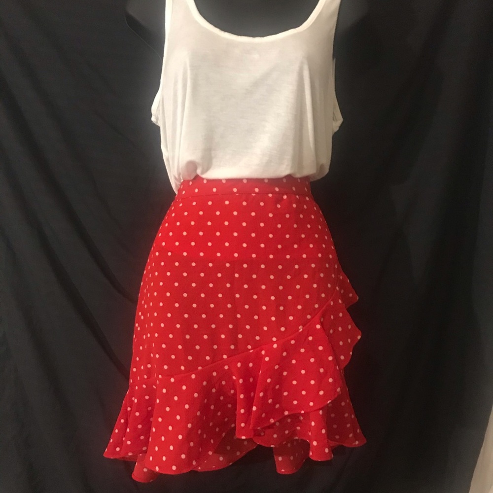 Red and white polka dot skirt